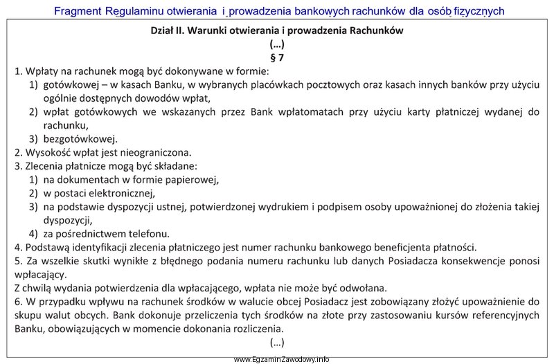 Z zamieszczonego fragmentu regulaminu wynika, że