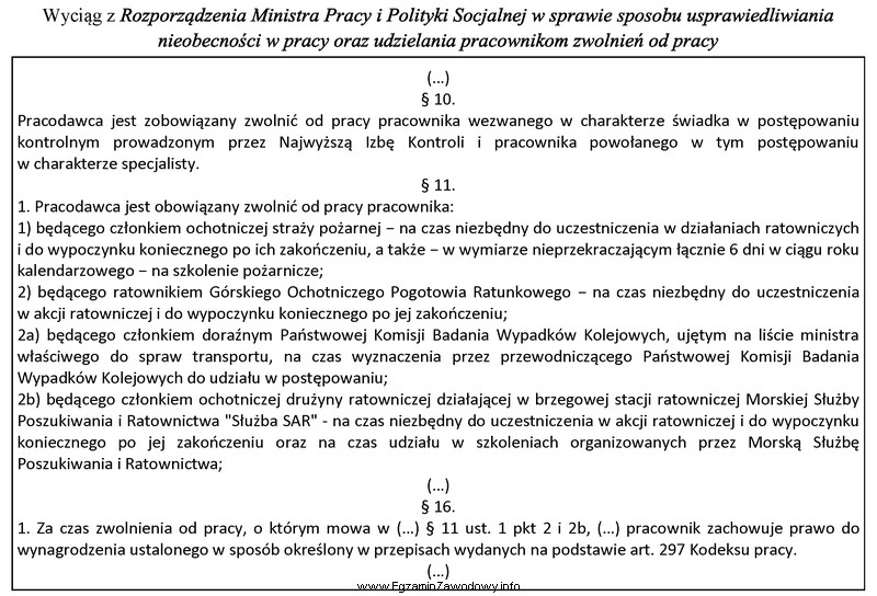 Ustal, któremu pracownikowi zgodnie z przytoczonymi przepisami przysługuje 