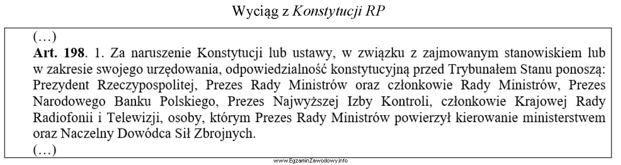 Zgodnie z przytoczonym przepisem, odpowiedzialności konstytucyjnej przed Trybunałem 