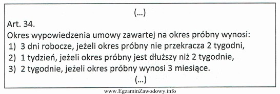 Z zamieszczonego przepisu Kodeksu pracy wynika, że okres wypowiedzenia 