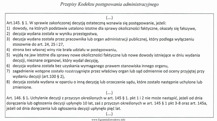 Z której z wymienionych przyczyn uchylenie decyzji w wyniku 