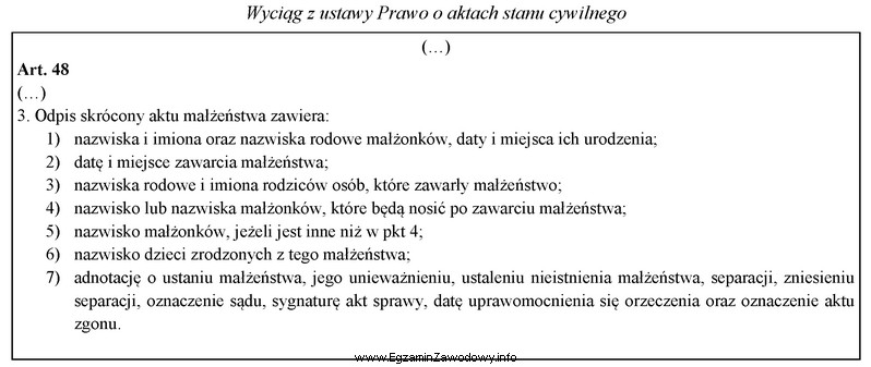 Zgodnie z zamieszczonym przepisem ustawy odpis skrócony aktu mał