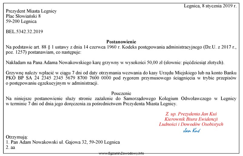 Zamieszczone postanowienie, aby było zgodne z obowiązującymi 