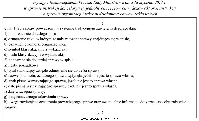 Na podstawie przytoczonego przepisu wskaż, która z wymienionych informacji 