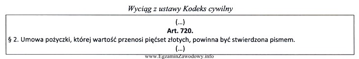 Jan pożyczył od Tomasza osiemset złotych. Umowa nie 