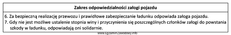 W tabeli przedstawiono fragment zakresu odpowiedzialności załogi pojazdu 