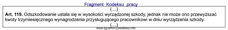 Na podstawie przedstawionego fragmentu Kodeksu pracy, ustal wysokość odszkodowania 