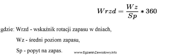 Korzystając z podanego wzoru, oblicz wskaźnik rotacji zapasu w 