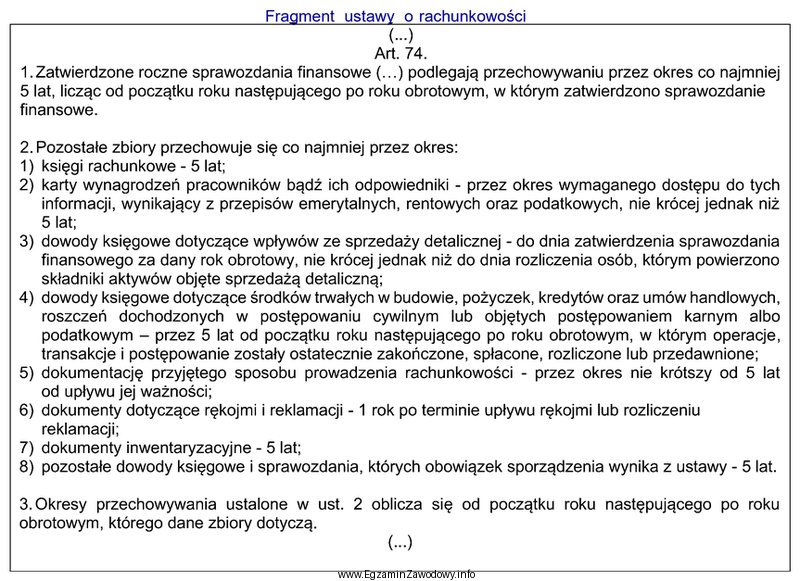 Zgodnie z przytoczonym przepisem ustawy, okresy przechowywania dowodów księ