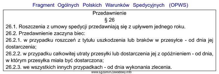 Zgodnie z przedstawionym fragmentem OPWS roszczenie wynikające z umowy 