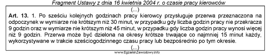 Kierowca w danym dniu wykonywał czynności w następują