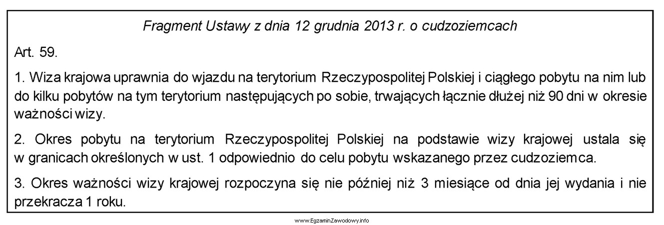 Zgodnie z fragmentem Ustawy z dnia 12 grudnia 2013 r. o cudzoziemcach, 