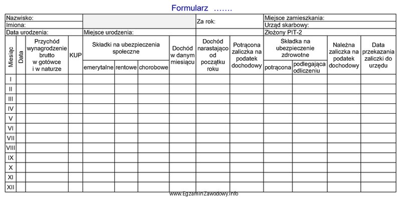 Zamieszczony formularz służy do sporządzania