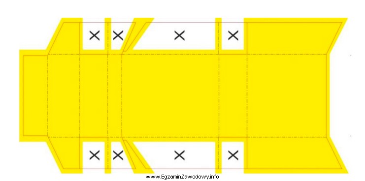Na projekcie opakowania, oznaczone na szkicu symbolem X, niezadrukowane fragmenty 