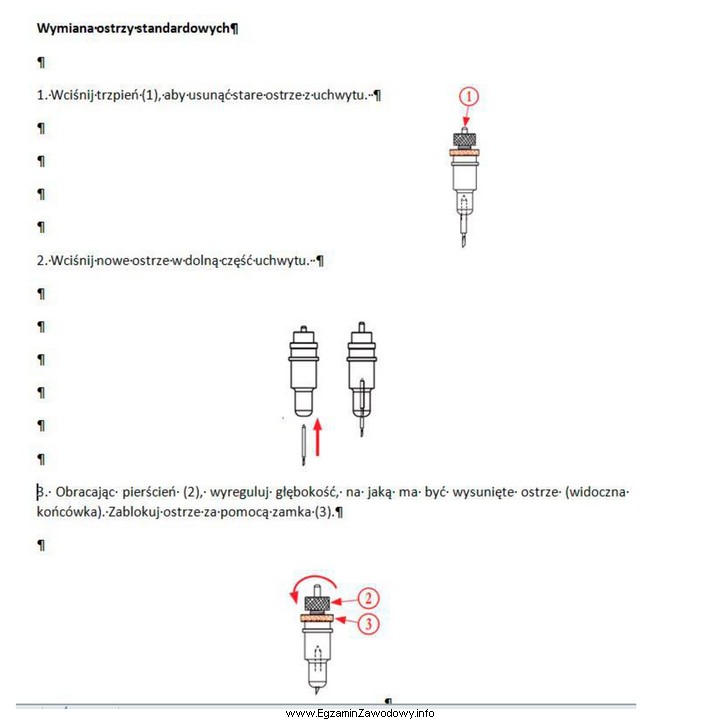 Dokumentacji techniczno-ruchowa (DTR) urządzenia, której fragment pokazano na 