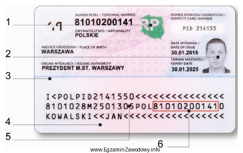 Zabezpieczenie w postaci mikrodruku na przedstawionym dowodzie osobistym oznaczone jest 