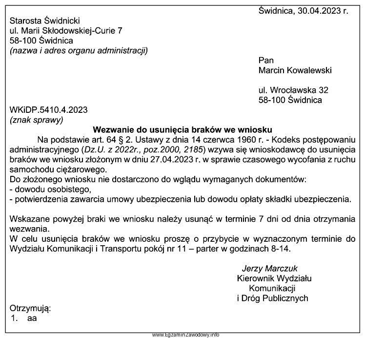 O którą informację należy uzupełnić treść 