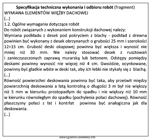 Na podstawie fragmentu specyfikacji technicznej wykonania i odbioru robót 