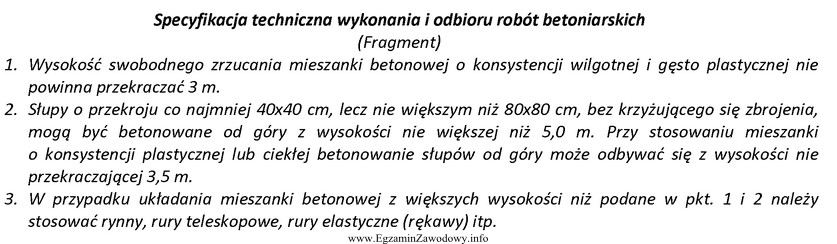 Korzystając z informacji zawartych we fragmencie specyfikacji technicznej wykonania 