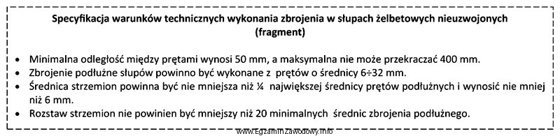 Na podstawie Specyfikacji warunków technicznych wykonania zbrojenia w sł