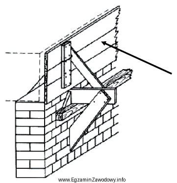 Na rysunku przedstawiono fragment deskowania wieńca na ścianie 