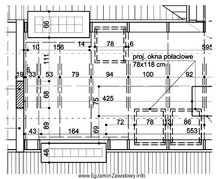 Z fragmentu rzutu kondygnacji poddasza określ liczbę okien poł