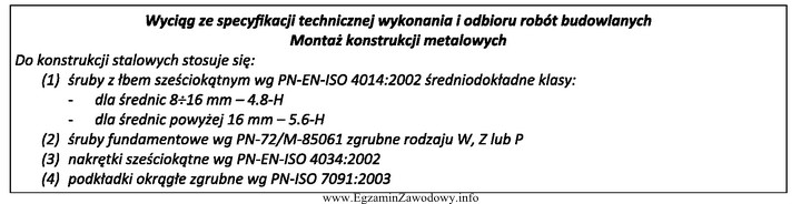 Na podstawie wyciągu ze specyfikacji technicznej wykonania i odbioru 