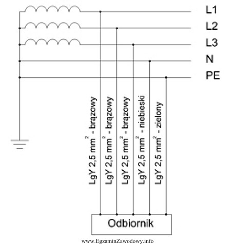 W podłączeniu odbiornika do sieci zasilającej, wykonanym 