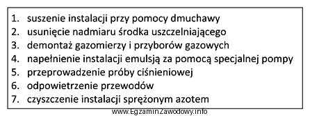 Uszereguj przedstawione czynności związane z doszczelnianiem instalacji gazowej 