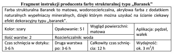 Na podstawie instrukcji producenta oblicz, ile litrów farby potrzeba 