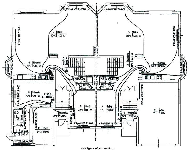 Liczba zastosowanych rozdzielaczy na przedstawionym rzucie instalacji grzewczej wynosi