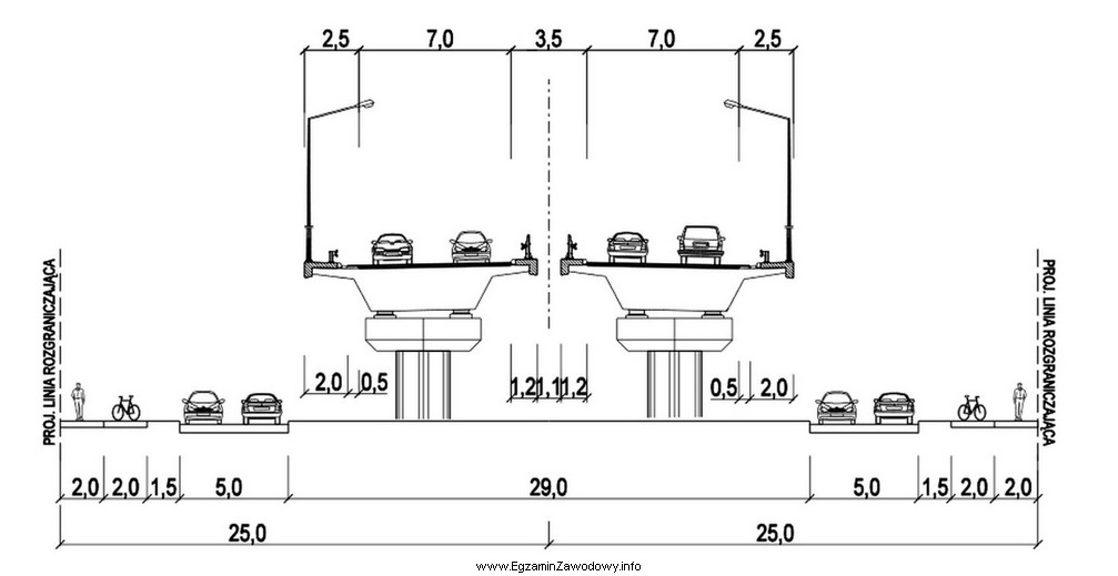 Szerokość pasa ruchu na przedstawionym przekroju normalnym wiaduktu wynosi