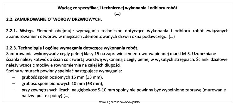 Na podstawie załączonego fragmentu specyfikacji technicznej określ 