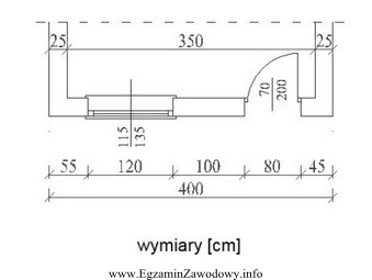 Szerokość okna przedstawionego na fragmencie rzutu pomieszczenia wynosi