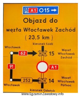 Na zamieszczonej tablicy informującej kierowców o przebiegu wyznaczonego 