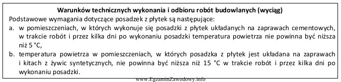 Z przedstawionego wyciągu z warunków technicznych wykonania i 