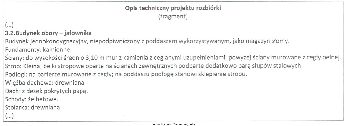 Na podstawie przedstawionego fragmentu opisu technicznego wskaż materiał, z któ