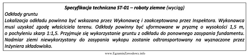 Na podstawie przedstawionego wyciągu ze specyfikacji technicznej wskaż szerokoś