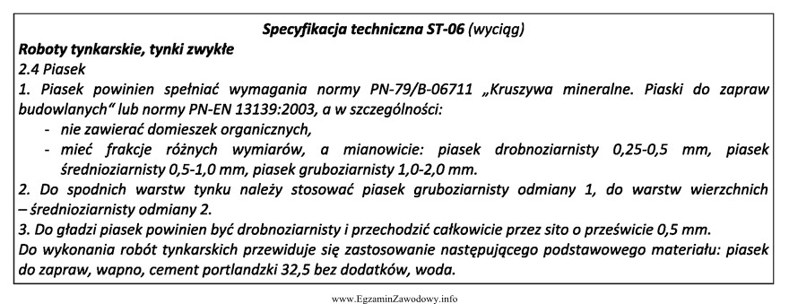 Na podstawie przedstawionego wyciągu ze specyfikacji technicznej wskaż, jakich 