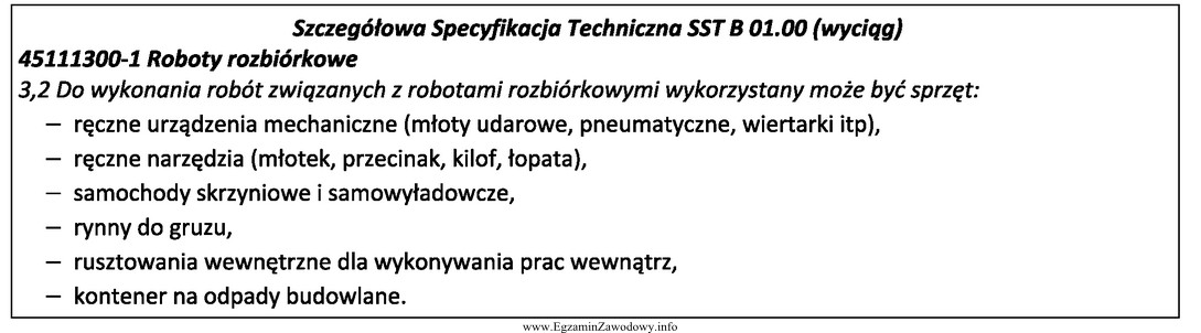 Z przedstawionego wyciągu ze Szczegółowej Specyfikacji Technicznej 