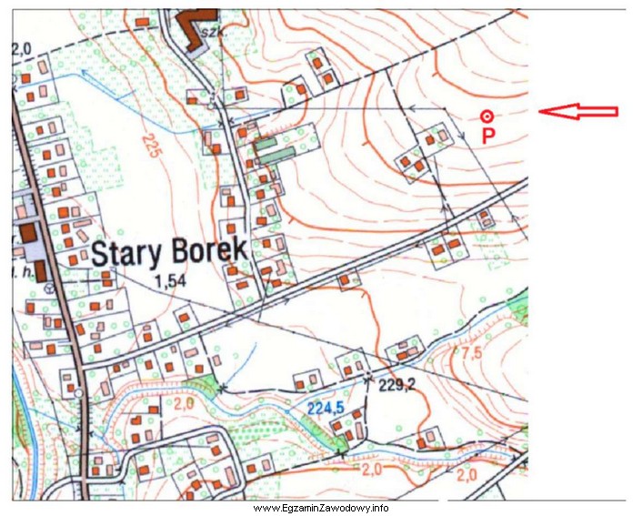 Na mapie topograficznej w skali 1:10000 wysokość punktu oznaczonego literą 