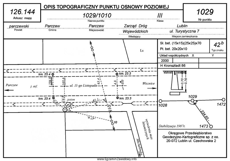 Zgodnie z zamieszczonym opisem topograficznym odległość słupa 