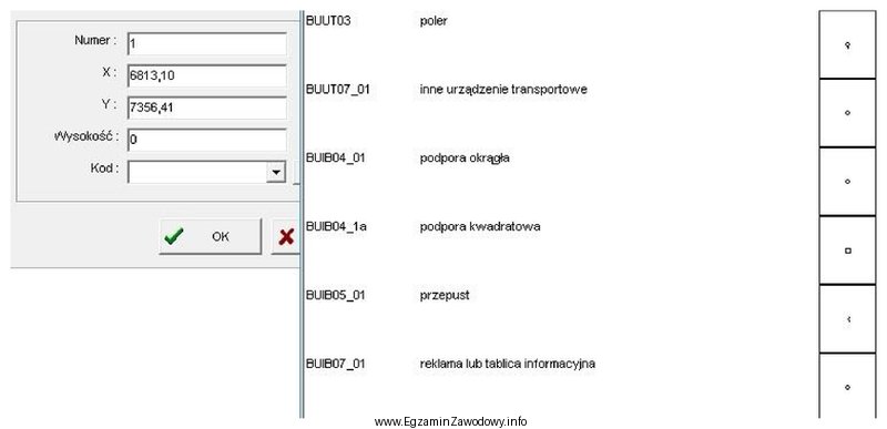 Na podstawie danych zamieszczonych w oknach dialogowych z programu kartograficznego 