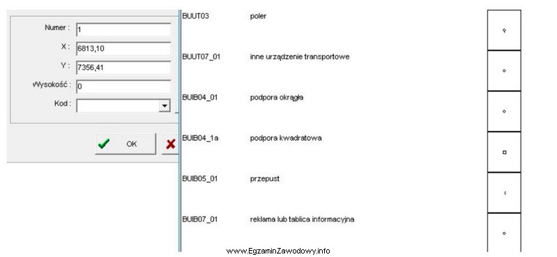 Na podstawie danych zamieszczonych w oknach dialogowych z programu kartograficznego 