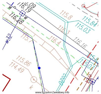 Ile wynosi rzędna dna studzienki kanalizacyjnej na przedstawionym fragmencie 