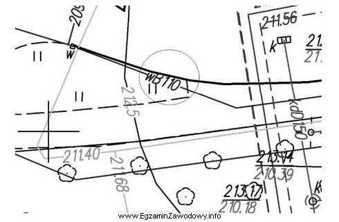 Na przedstawionym fragmencie mapy zasadniczej zapis wB110 oznacza przewód 