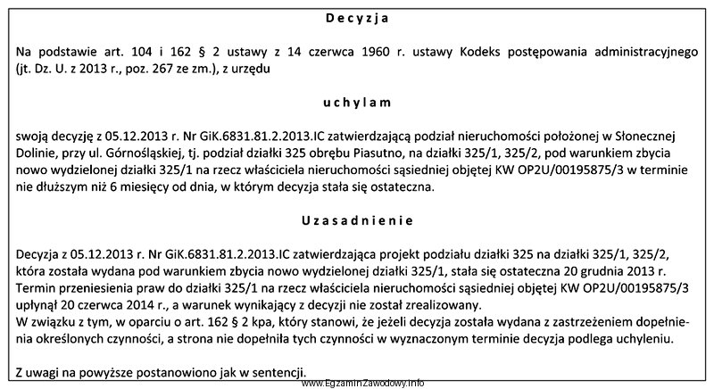 Na podstawie fragmentu decyzji, podaj w jaki sposób należ