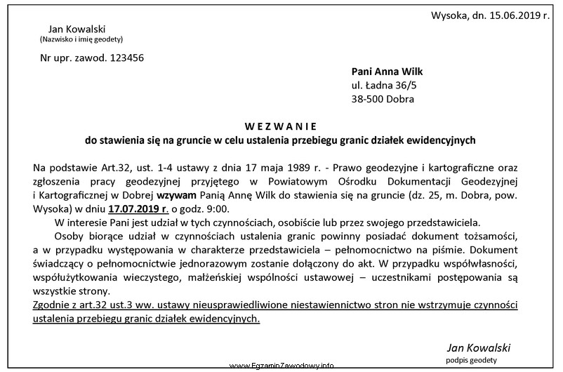 Do którego terminu geodeta powinien najpóźniej dostarczyć Pani 