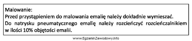 Na podstawie przedstawionej specyfikacji technicznej wskaż, ile rozcieńczalnika należ