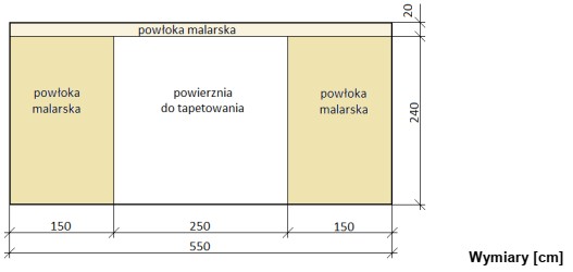 Na podstawie rysunku oblicz ile wynosi powierzchnia ściany przeznaczonej 